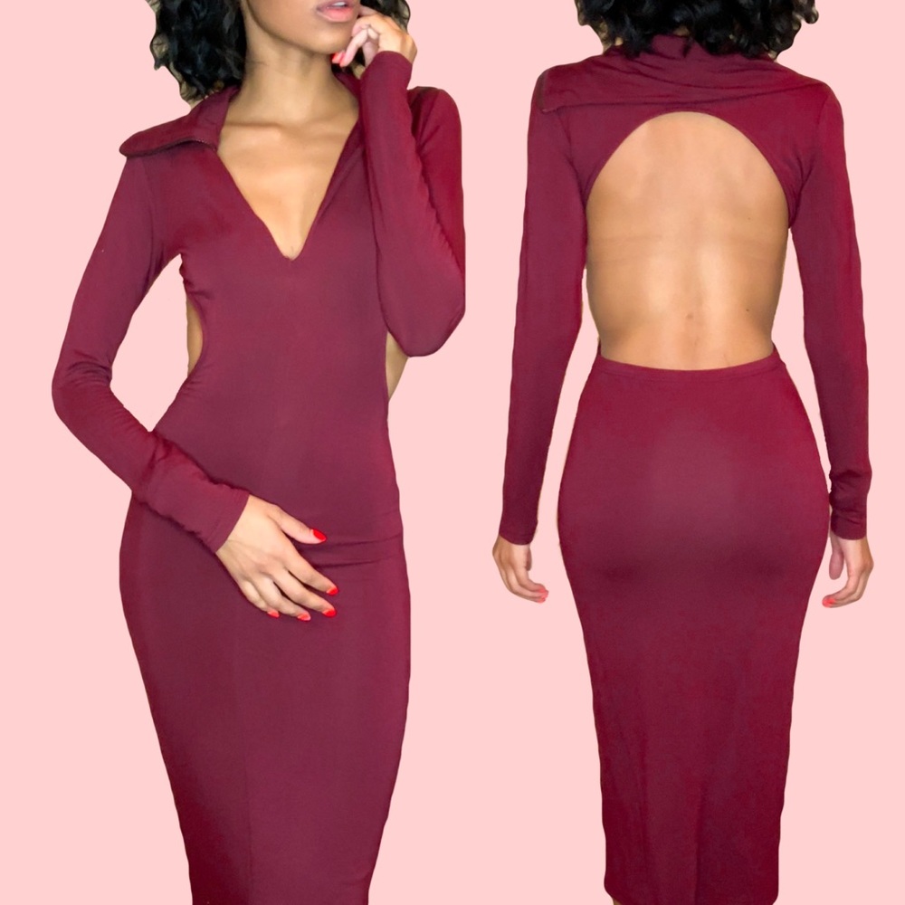 Burgundy Cut Out Dress